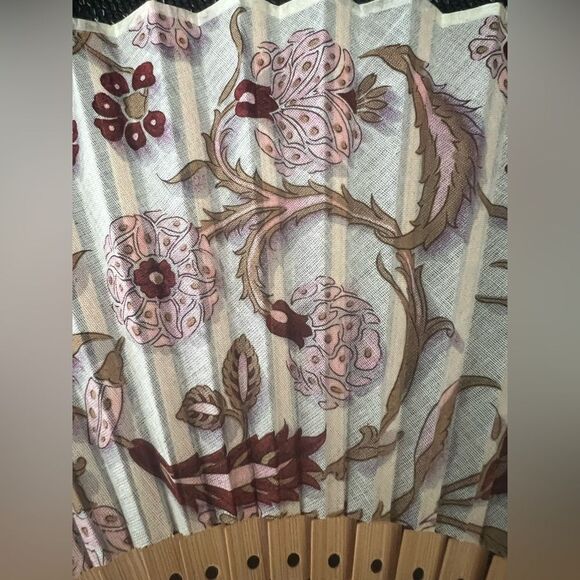 Celine Floral Hand Fan with Brown and Cream Accents - Picture 2 of 8